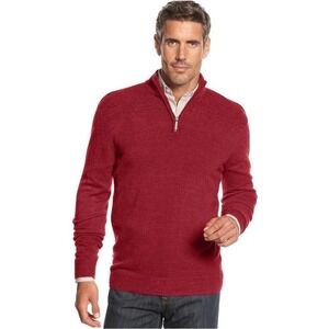 GEOFFREY BEENE QUARTER ZIP MOCK NECK KNITTED SPORT PULLOVER SWEATER RED XL EUC‎